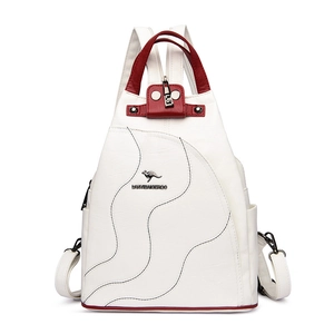 Women Fashion Backpack PU Leather Quilted Multi Functional Large Capacity Contrast Color Anti Theft Shoulder Bag