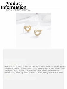 Detail view of gold S925 sterling silver heart stud earrings with sparkling 4A zircon