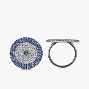 Evil Eye Ring 925 Sterling Silver Round Disk Pave Zirconia Black Gold Plated Cool Style Jewelry For Women