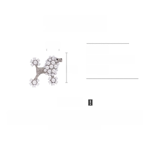 Detailed size chart for rhinestone puppy brooch showing 6.5cm width and 6cm height