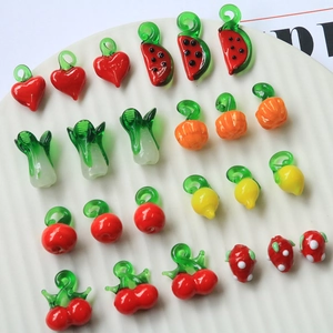 Assorted colorful handmade lampwork glass fruit and vegetable charms for DIY jewelry