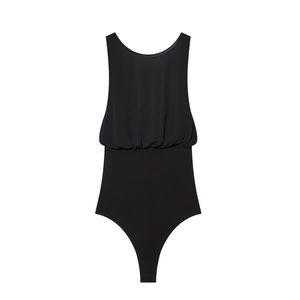 Elegant black sleeveless georgette romper with pleated design and chic bow detail