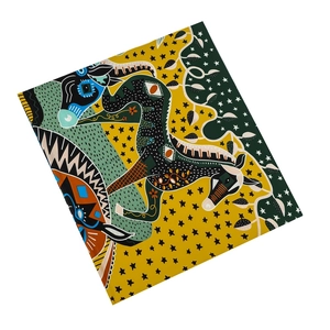 Plaid checkered 130cm square scarf featuring colorful abstract horse and geometric patterns