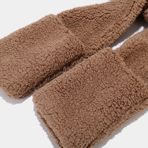 Fuzzy brown teddy fleece scarf hood set with bear ears for warm winter wear