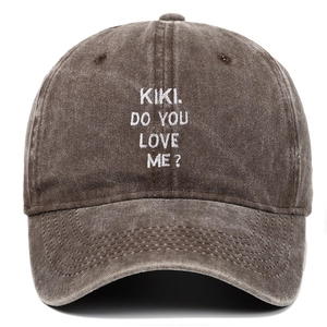 Cappellino da baseball in cotone lavato marrone scuro con ricamo bianco KIKI
