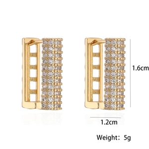 Gold-plated geometric earrings with pavé cubic zirconia and dimensional measurements