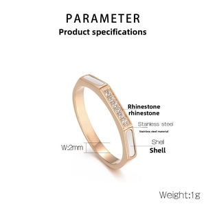 Detail of 2mm rose gold stainless steel ring with octagon shell and micro-inlaid zircon