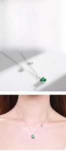 Detail of S925 silver Virgo necklace with square green gemstone and zodiac charms