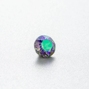 Iridescent geometric round zircon stud earring with vibrant green and purple gradient hues