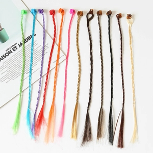 Set of 12 colorful braided hair extensions with small clips for kids' hair styling