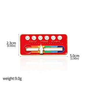 Detailed size chart of the Social Mood Chart enamel pin with width and weight measurements