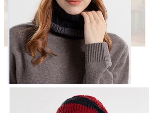 Close-up of thick knitted winter scarf and beanie set with soft ribbed texture for warmth