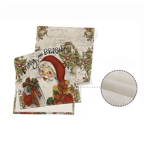 Vintage Christmas table runner with Merry and Bright print and textured linen fabric