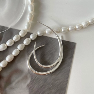 Minimalist 925 sterling silver large C-shaped hoop earrings with polished finish