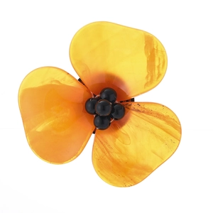 Elegant acrylic camellia flower brooch in orange and black for suits and sweaters