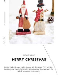 Macro shot of hand-painted wooden Santa and Snowman holiday tabletop decorations