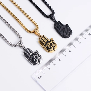 Detailed size measurement of Hamsa Hand pendant necklace with Om symbol in various finishes