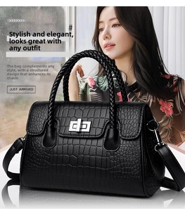 Sac à main pour femme motif crocodile noir vintage en cuir PU sac bandoulière poignée