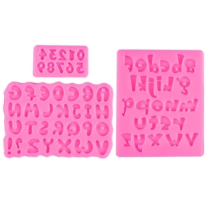 3-piece pink silicone mold set with uppercase, lowercase letters and numbers for cakes