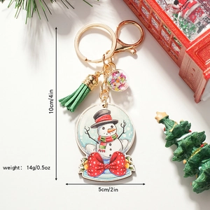 Christmas snowman keychain with sequins ball and green tassel charm accessory