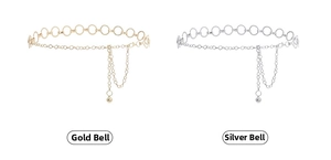 Detailed comparison of thin gold and silver metal waist chains with ball pendant charms