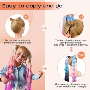 70cm gradient colorful laser hair extension ponytail with 4-step DIY styling guide