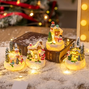 Christmas LED Light Up Resin Ornament Santa Claus Snowman House Desktop Festive Winter Decoration Hand Painted Village