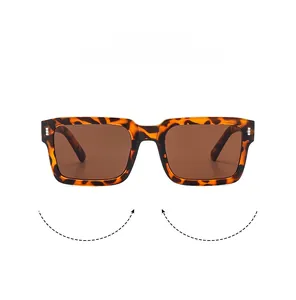 Detailed close-up of square tortoise shell sunglasses with silver metal temple accents