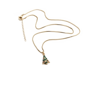 Detail of Christmas tree pendant with colorful zircon stones on golden box chain necklace
