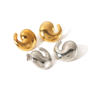 Polished 18K gold and silver plated comma-shaped earrings in fluid streamlined design