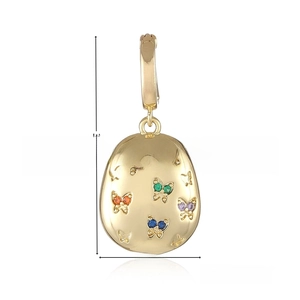 Detail of 18k gold plated oval pendant with colorful zircon butterflies, size 3.2x1.5cm