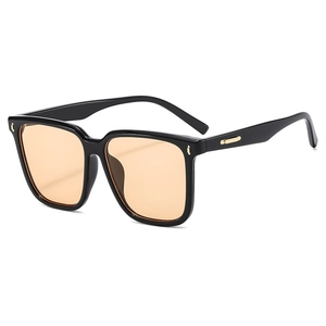 Square oversized sunglasses with black frames and orange tinted lenses in 45-degree view