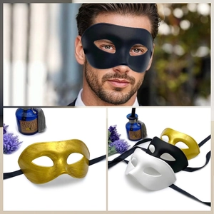 Vintage Masquerade Mask Half Face Brushed Metallic Plastic Halloween Party Costume Accessory With Ribbon Ties For Men