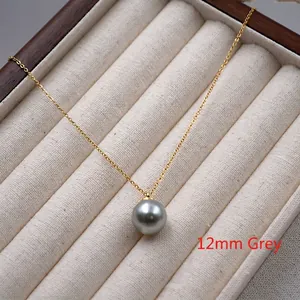 Collana minimalista con perla grigia 12mm e catena in oro 18k in scatola regalo