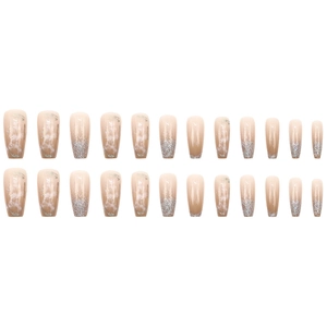 24pcs nude pink marble gradient press-on nails with silver glitter in coffin shape
