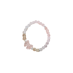 Pink chalcedony and crystal bead bracelet featuring a butterfly charm and silver spacers