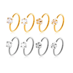 Stainless Steel Nose Ring Hoop With Cubic Zirconia Heart Star Square Round Shapes C Shaped Cartilage Piercing Jewelry