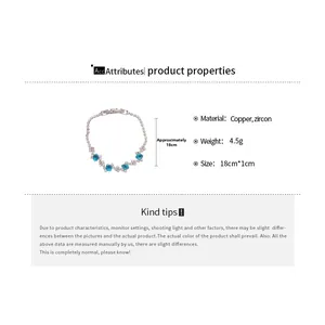 Detailed size specifications for silver bracelet with blue oval zircon gemstones
