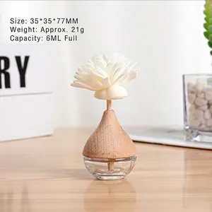 Empty Aromatherapy Diffuser Bottle With Wood Lid And Sola Flower Glass Refillable Fragrance Vessel Home Office Car Decor