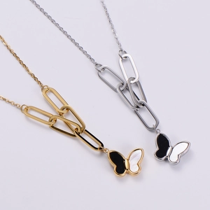 Chic butterfly shell pendant necklace in gold and silver finish with bold link chains