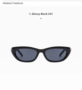 Glossy black cat eye sunglasses with dark gray lenses and wide frame in C01 style