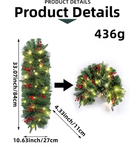 Detailed dimensions of lighted Christmas mailbox swag with pine cones and red berries