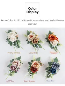 Detail of vintage artificial rose corsages and wrist flowers in six elegant colors
