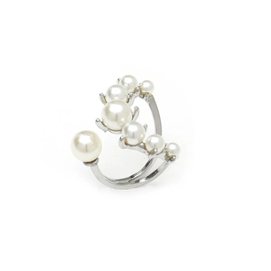 French vintage style silver open ring featuring multiple elegant white pearls for women