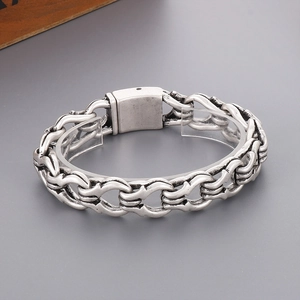 Retro punk style stainless steel handcuff link chain bracelet for men in antique silver finish