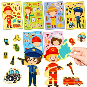 Kids Career Role Play Face Changing DIY Stickers Educational Cartoon Puzzle Early Learning Interactive Paper Craft Toy