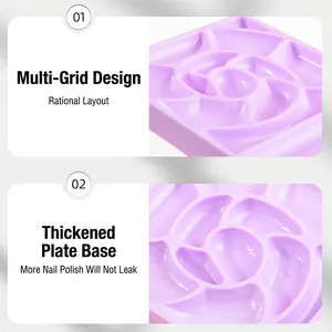 Purple multi-grid nail art palette with thickened plastic design and separate compartments