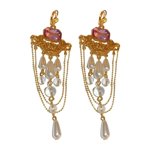 Boucles d'oreilles vintage style palais français avec cristaux violets, perles et glands