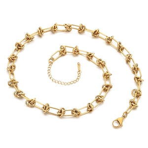 Polished 18K gold plated stainless steel knot link chain necklace with lobster clasp