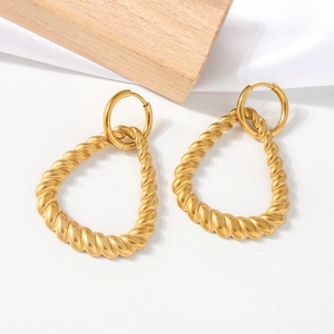 Gedrehte Tropfenohrringe in Gold aus Edelstahl mit Seiltextur für Damen im Retro-Stil